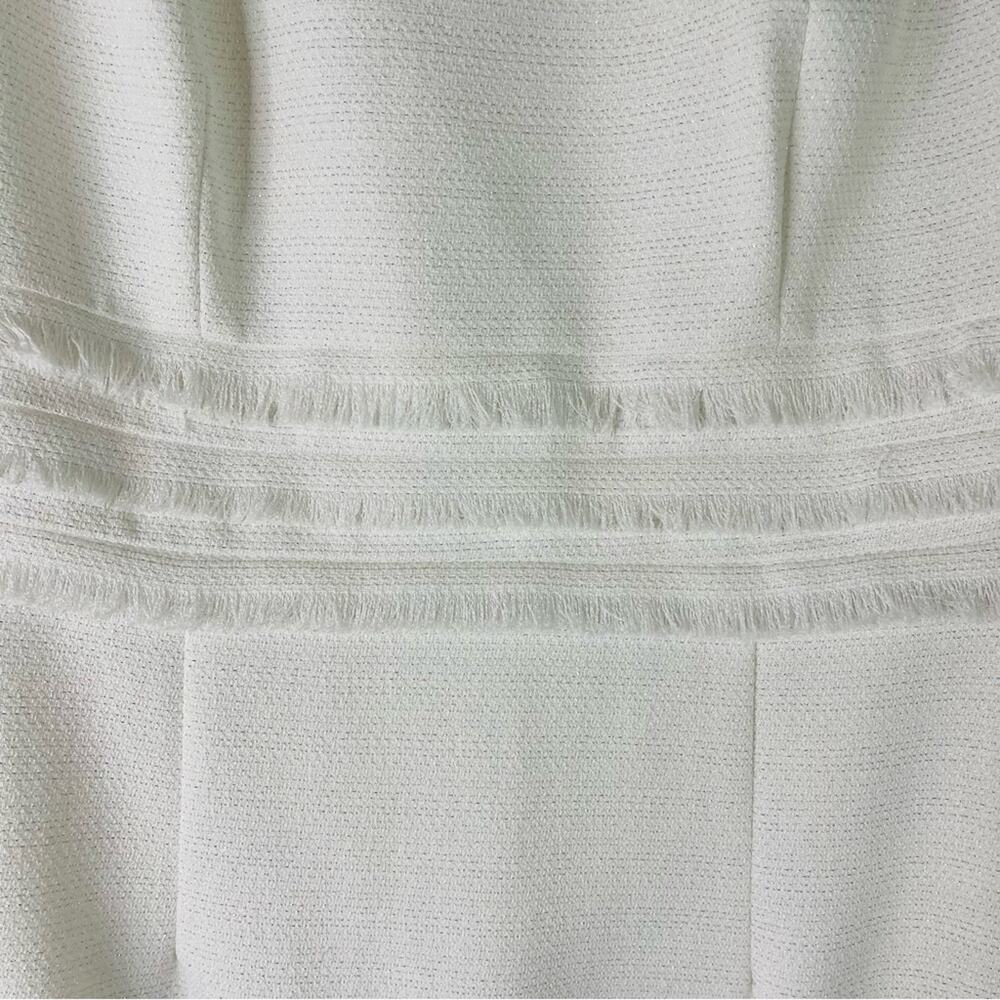 Tahari white pearl fringe cut out wedding evening office midi dress 6P - Picture 7 of 10